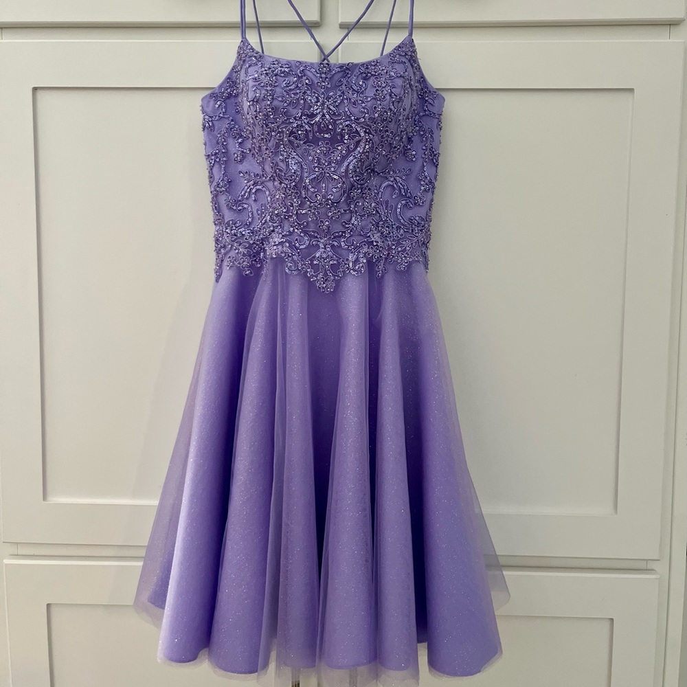 Lavender Beaded Embroidered Prom Homecoming Formal Dress Gown